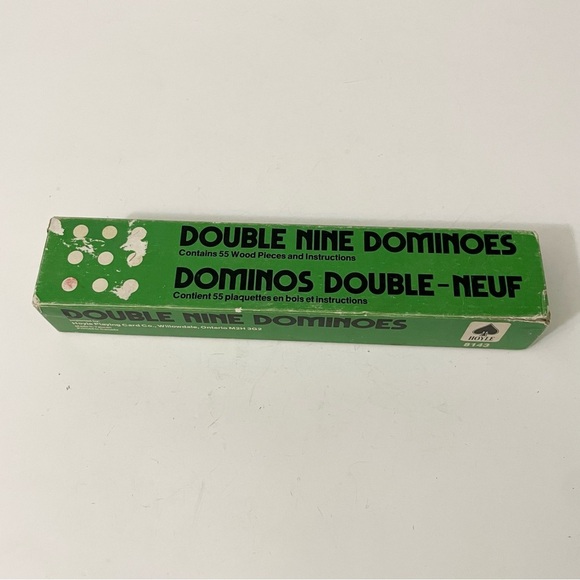 Vtg Hoyle Double Nine Black 55 Wood Dominoes Original Green Box - Picture 5 of 16